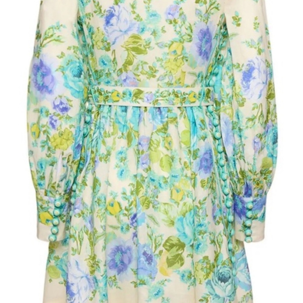 Zimmermann White Floral Mini Dress with Blue and Green Accents - Picture 6 of 6